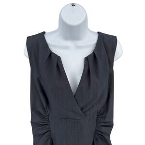 Dressbarn Dress WMNS 16 Charcoal Sheath Pleated Ruched Sleeveless Midi Plus Size